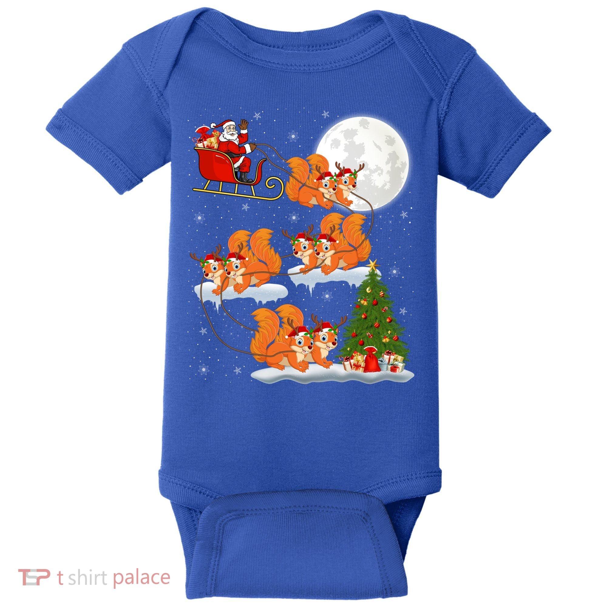 Funny Xmas Lighting Tree Santa Riding Squirrel Christmas Gift Baby Bodysuit