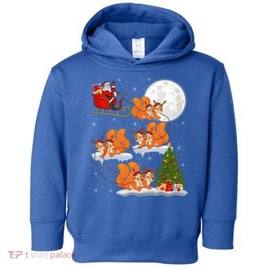 Funny Xmas Lighting Tree Santa Riding Squirrel Christmas Gift Toddler Hoodie