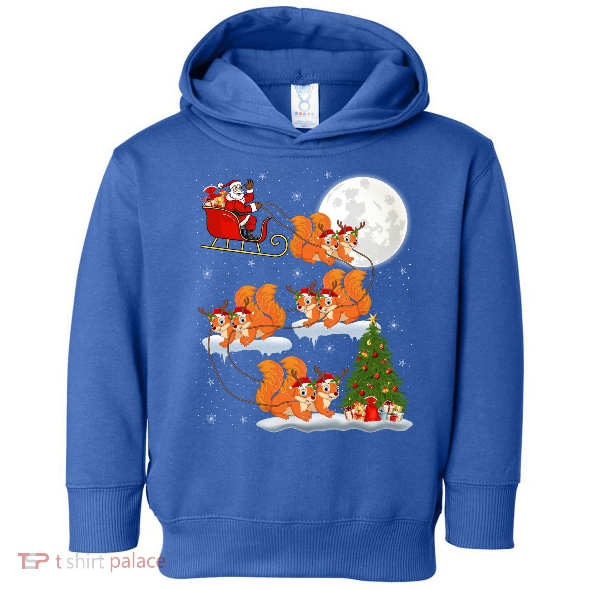 Funny Xmas Lighting Tree Santa Riding Squirrel Christmas Gift Toddler Hoodie