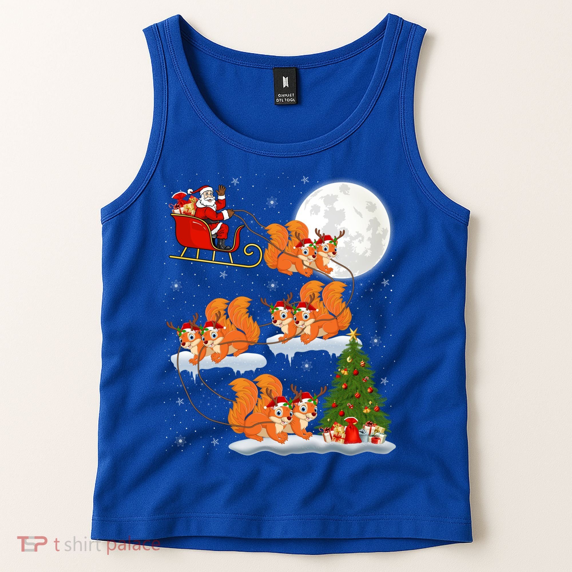 Funny Xmas Lighting Tree Santa Riding Squirrel Christmas Gift Tank Top