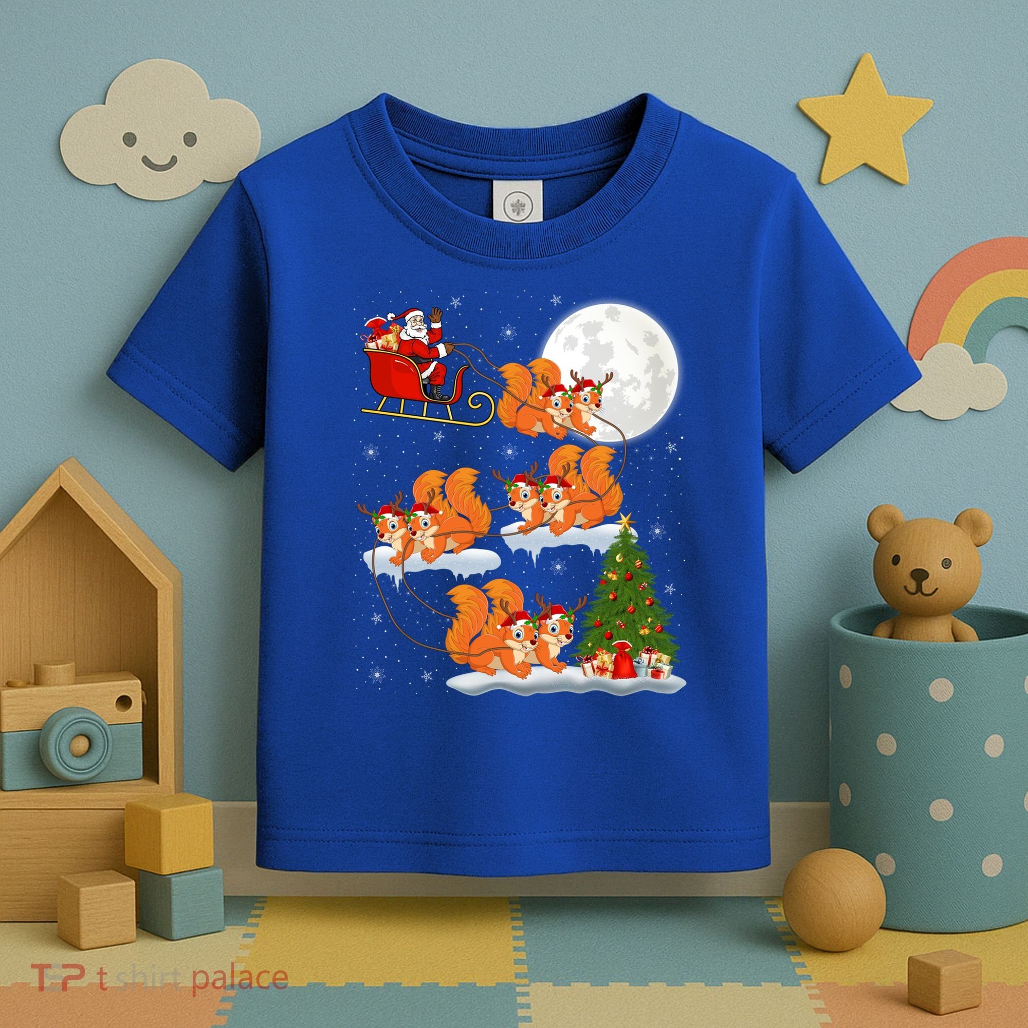 Funny Xmas Lighting Tree Santa Riding Squirrel Christmas Gift Toddler T-Shirt