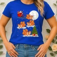Funny Xmas Lighting Tree Santa Riding Squirrel Christmas Gift Women's T-Shirt thumb 2