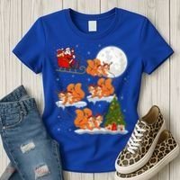 Funny Xmas Lighting Tree Santa Riding Squirrel Christmas Gift Women's T-Shirt thumb 3