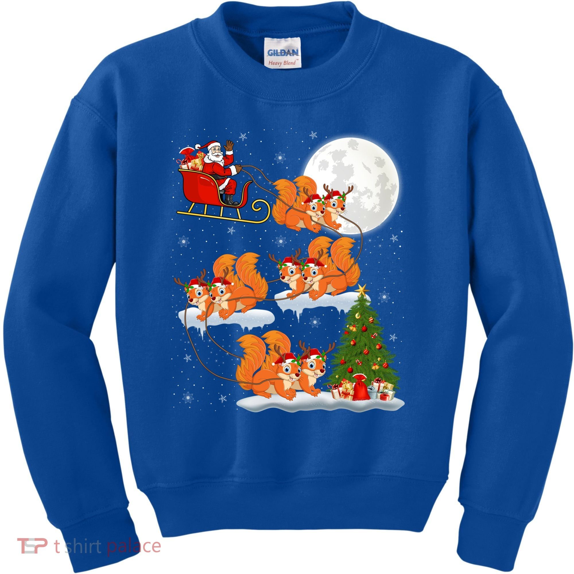Funny Xmas Lighting Tree Santa Riding Squirrel Christmas Gift Kids Sweatshirt