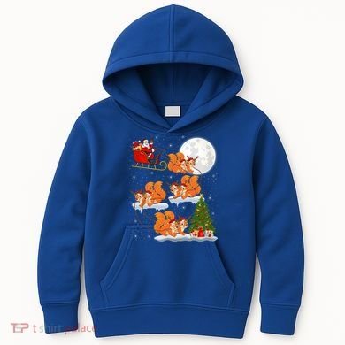 Funny Xmas Lighting Tree Santa Riding Squirrel Christmas Gift Kids Hoodie