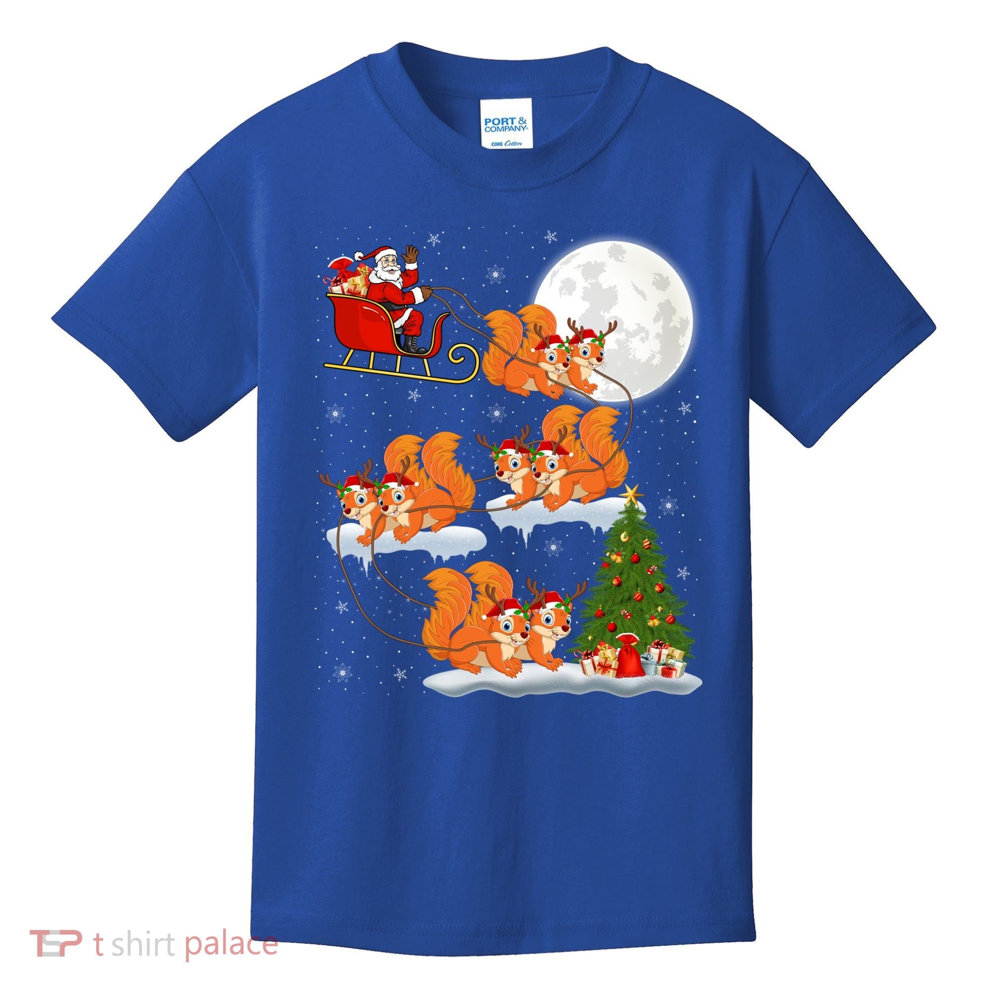 Funny Xmas Lighting Tree Santa Riding Squirrel Christmas Gift Kids T-Shirt