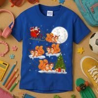 Funny Xmas Lighting Tree Santa Riding Squirrel Christmas Gift Kids T-Shirt thumb 3