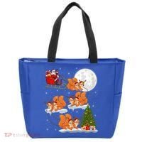 Funny Xmas Lighting Tree Santa Riding Squirrel Christmas Gift Tote Bag thumb 0