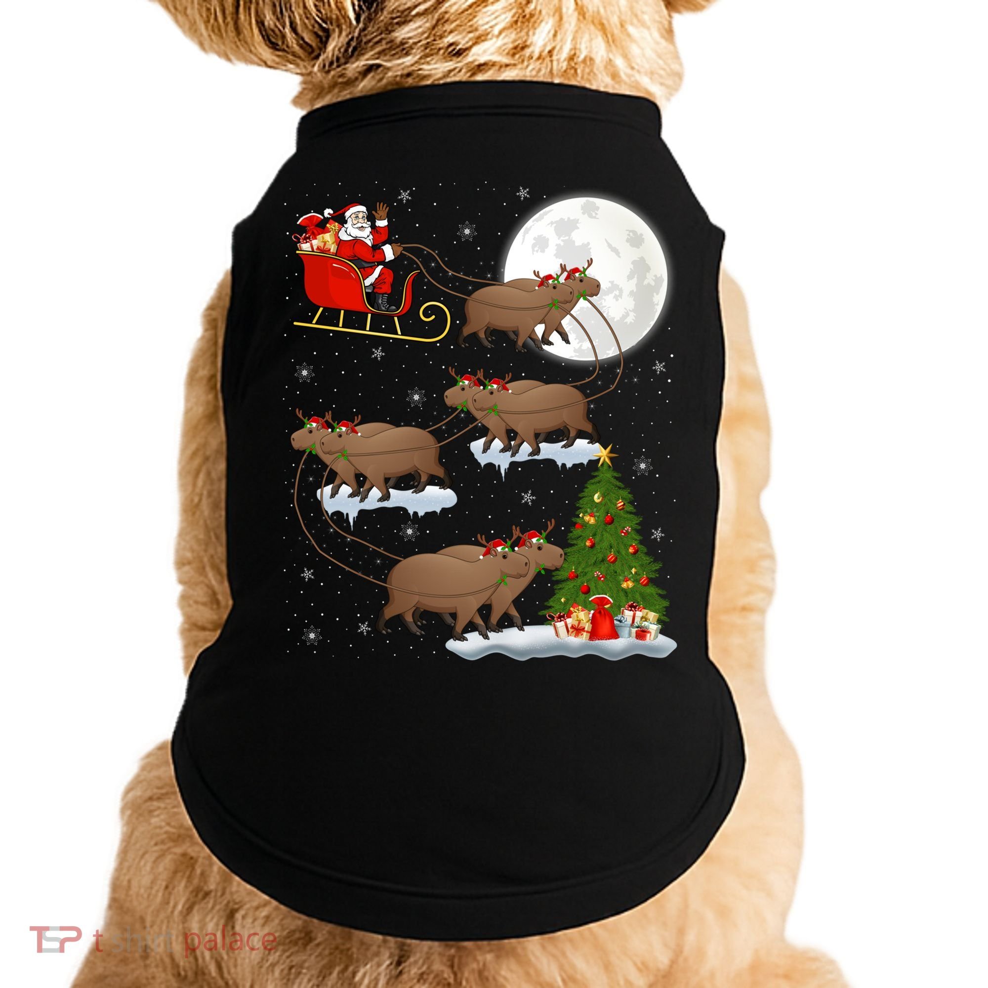 Funny Xmas Lighting Tree Santa Riding Capybara Christmas Gift Doggie Tank
