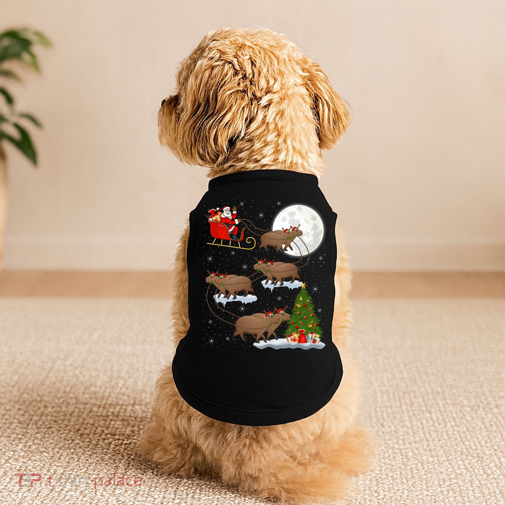 Funny Xmas Lighting Tree Santa Riding Capybara Christmas Gift Doggie Tank