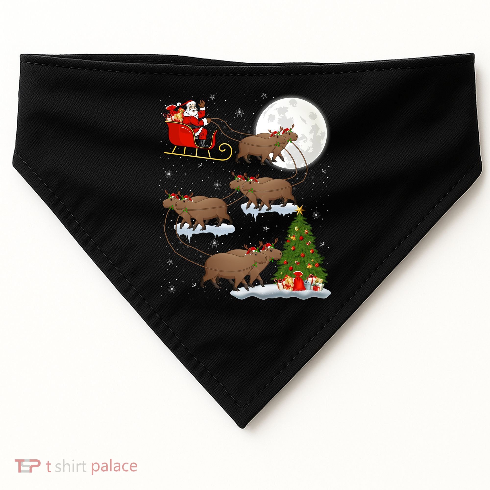 Funny Xmas Lighting Tree Santa Riding Capybara Christmas Gift USA-Made Doggie Bandana