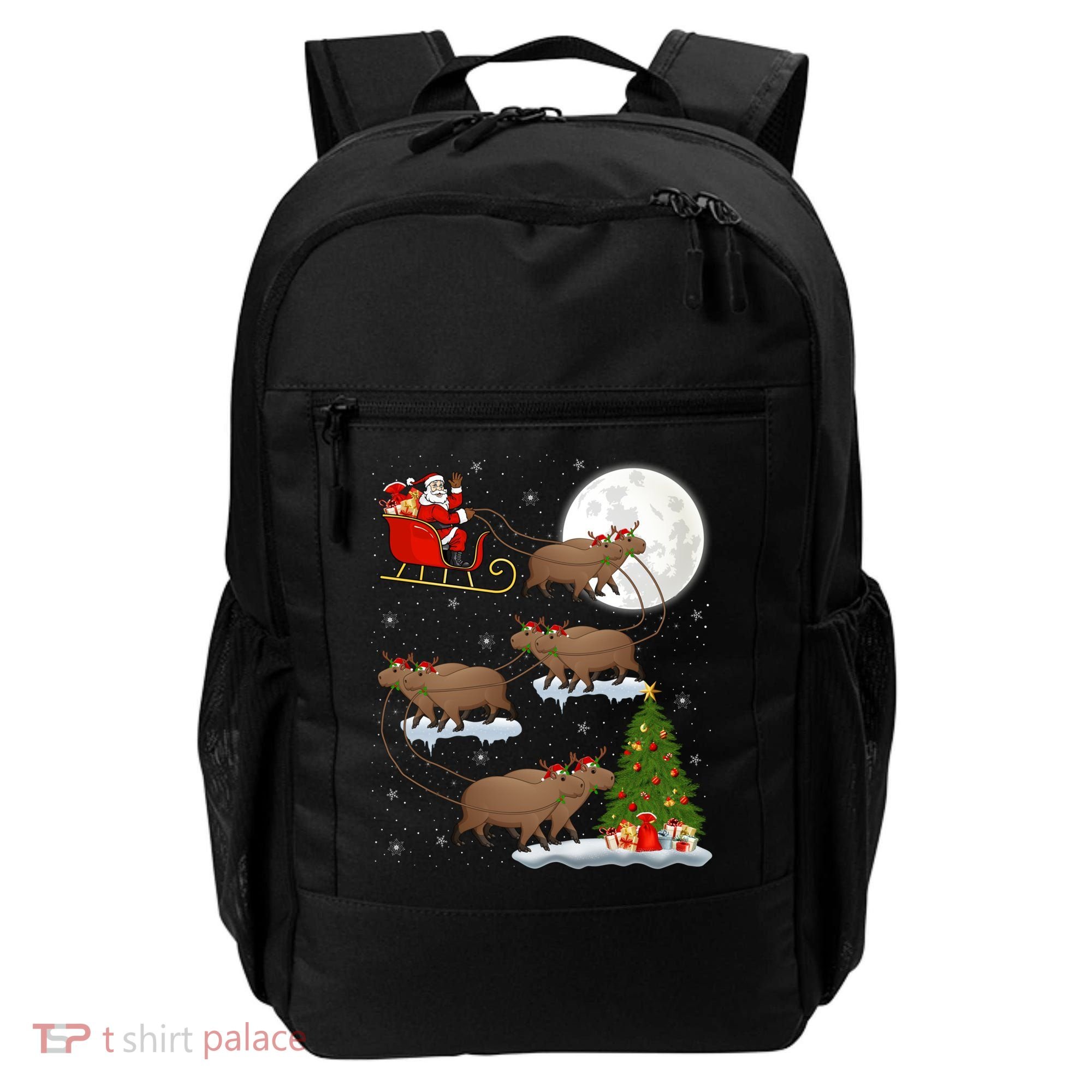 Funny Xmas Lighting Tree Santa Riding Capybara Christmas Gift Backpack