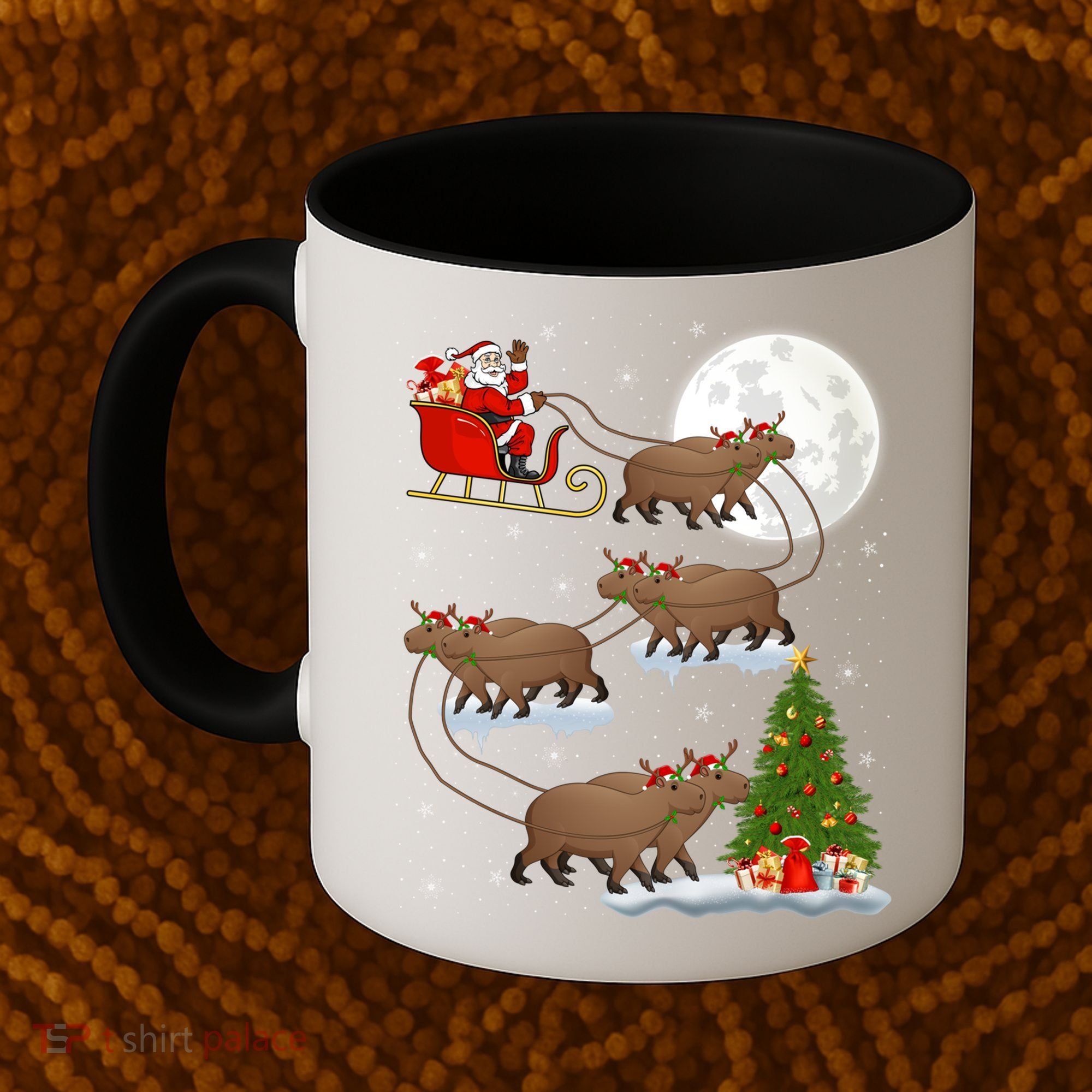 Funny Xmas Lighting Tree Santa Riding Capybara Christmas Gift Coffee Mug