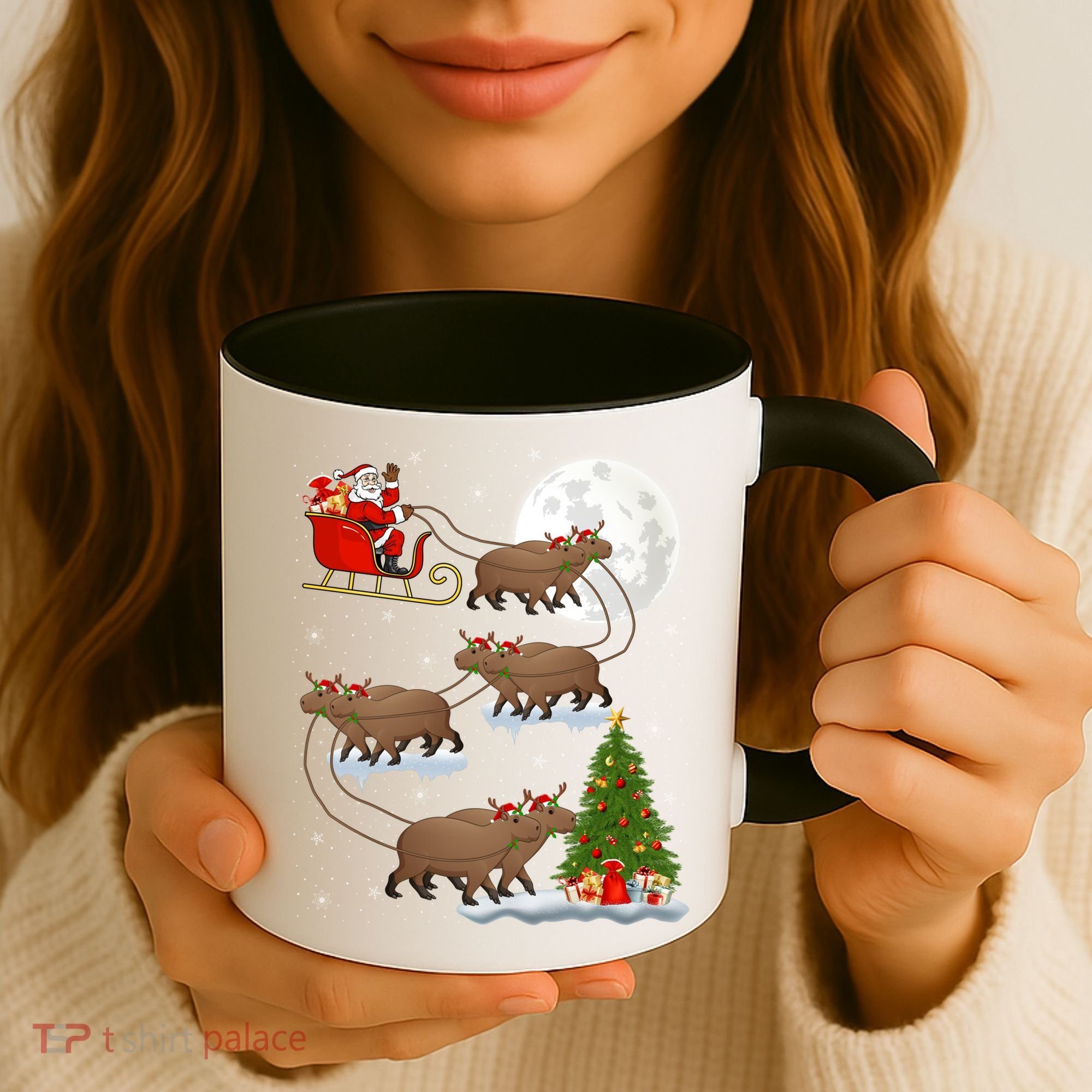Funny Xmas Lighting Tree Santa Riding Capybara Christmas Gift Coffee Mug