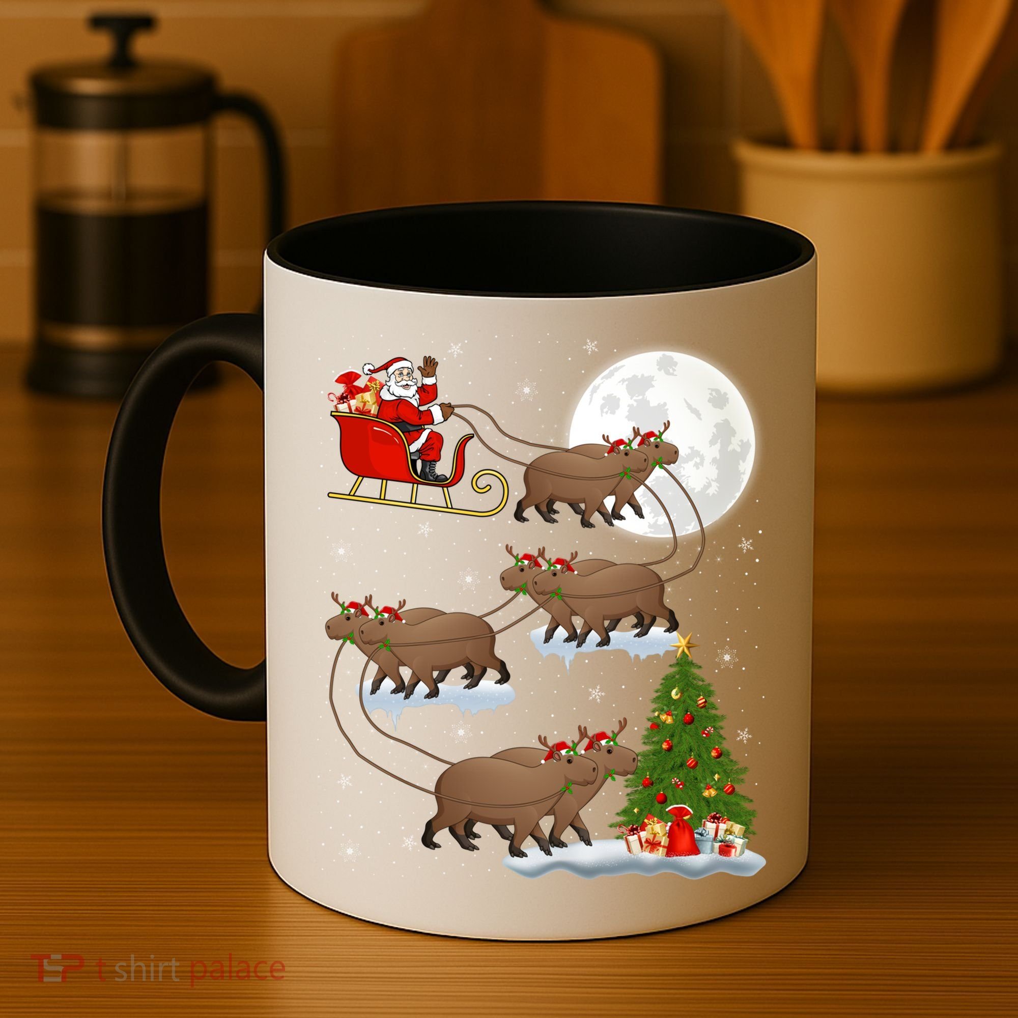 Funny Xmas Lighting Tree Santa Riding Capybara Christmas Gift Coffee Mug