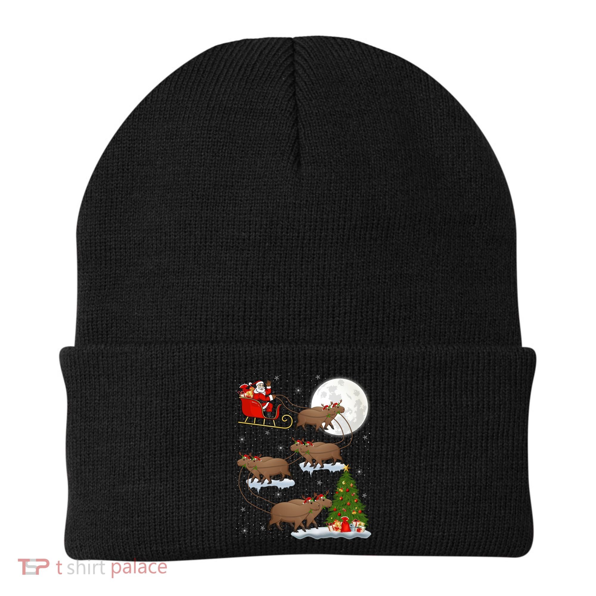 Funny Xmas Lighting Tree Santa Riding Capybara Christmas Gift Beanie
