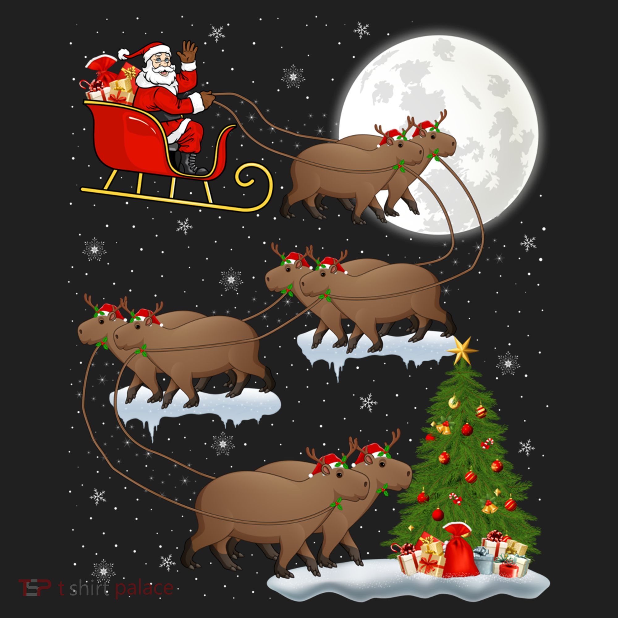Funny Xmas Lighting Tree Santa Riding Capybara Christmas Gift Beanie