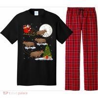 Funny Xmas Lighting Tree Santa Riding Capybara Christmas Gift Pajama Set thumb 0