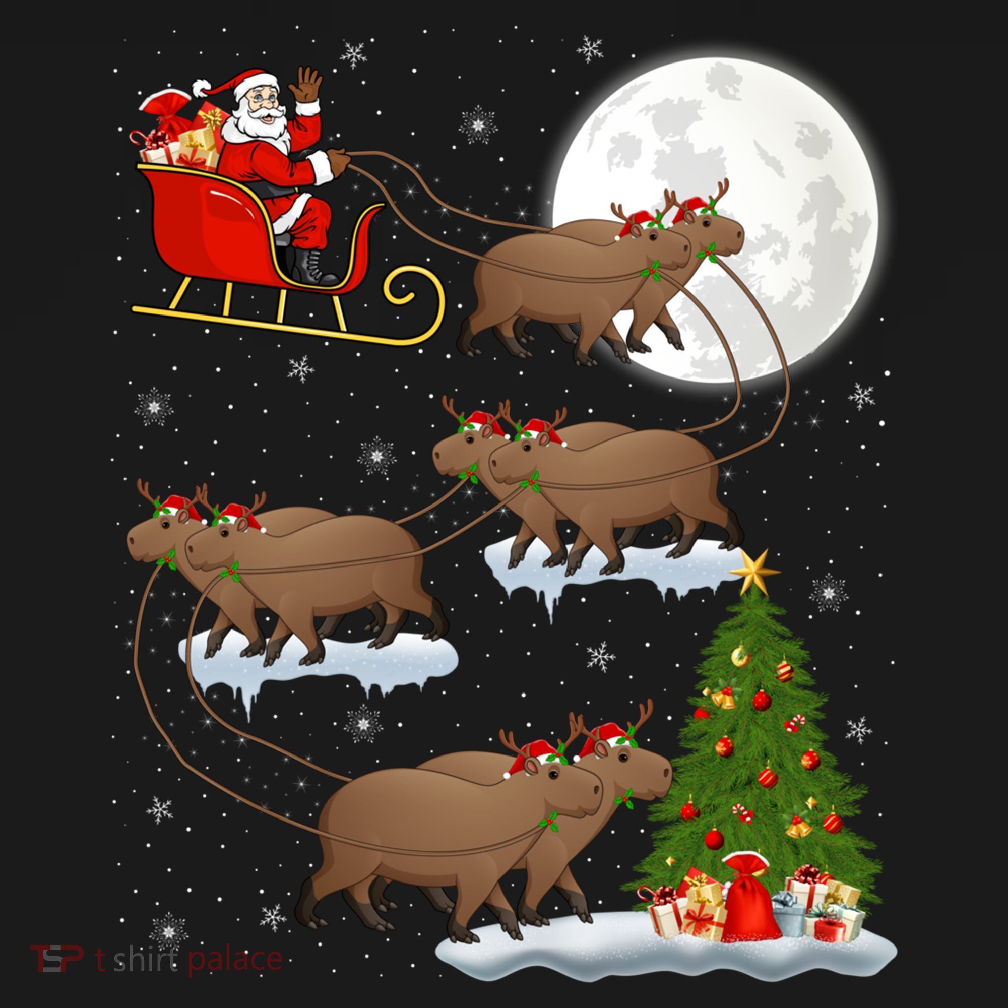 Funny Xmas Lighting Tree Santa Riding Capybara Christmas Gift Ornament