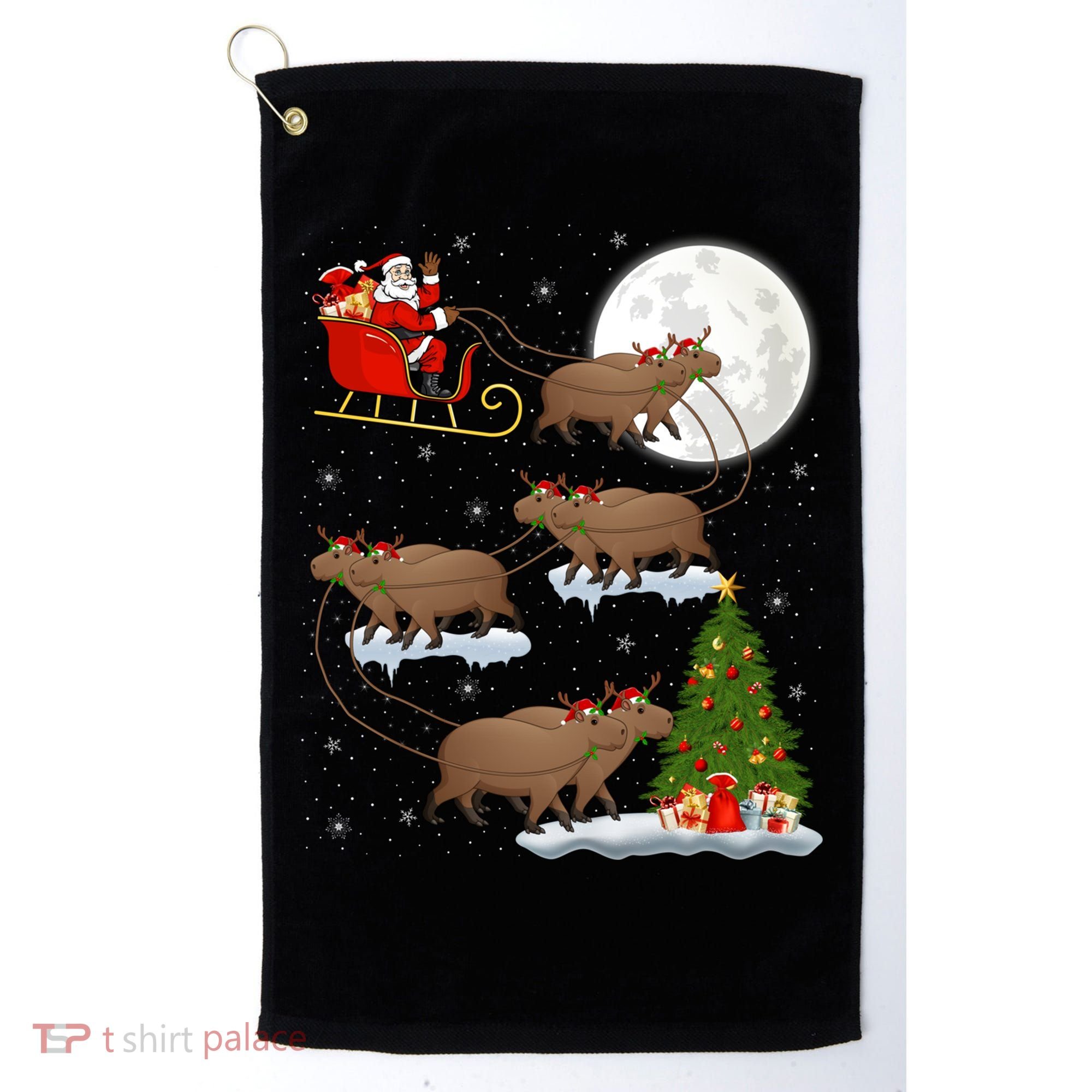 Funny Xmas Lighting Tree Santa Riding Capybara Christmas Gift Golf Towel