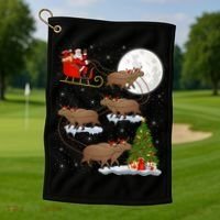 Funny Xmas Lighting Tree Santa Riding Capybara Christmas Gift Golf Towel thumb 1