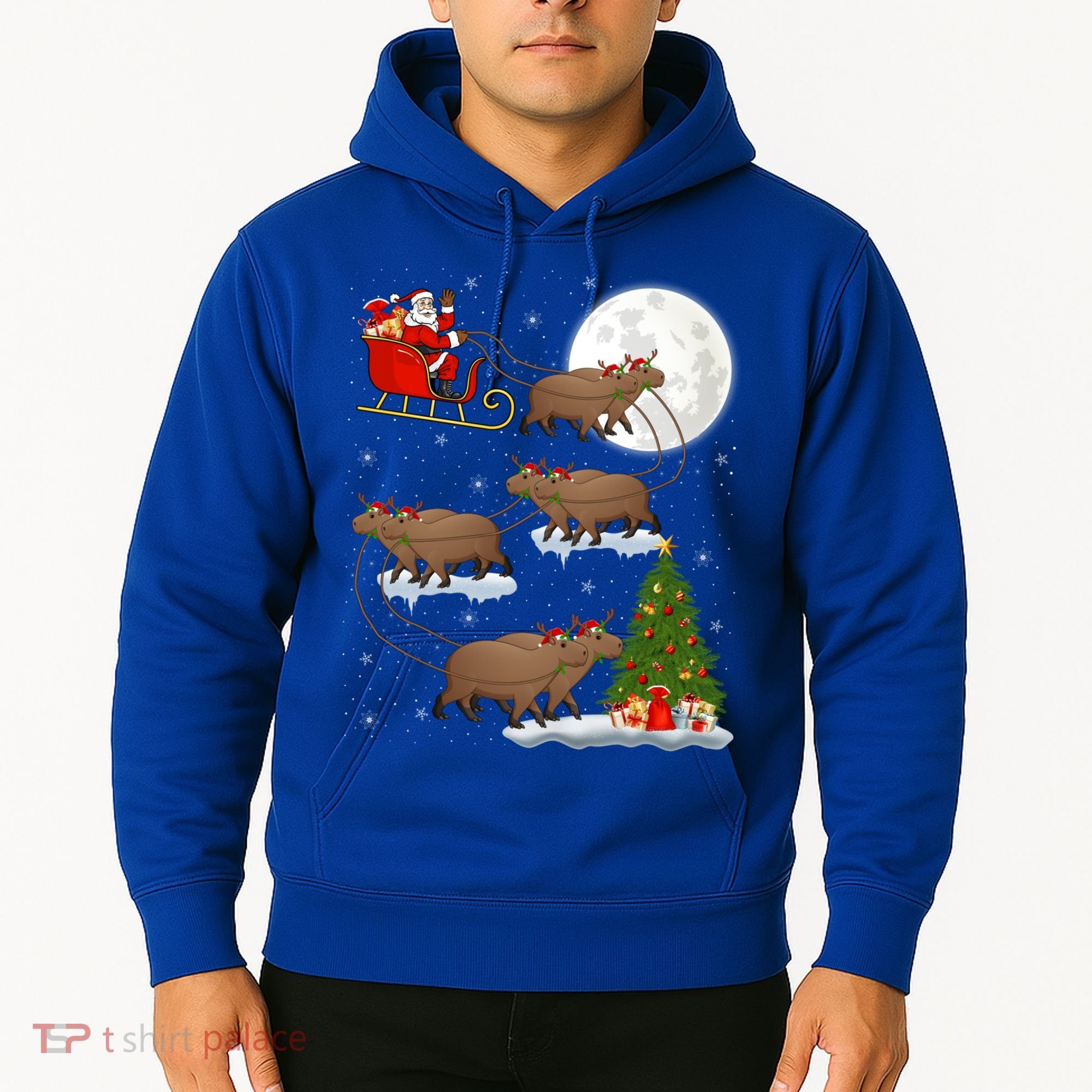 Funny Xmas Lighting Tree Santa Riding Capybara Christmas Gift Hoodie