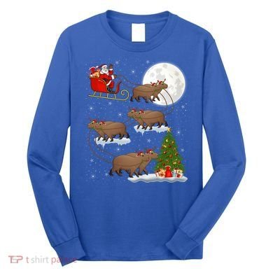 Funny Xmas Lighting Tree Santa Riding Capybara Christmas Gift Long Sleeve Shirt