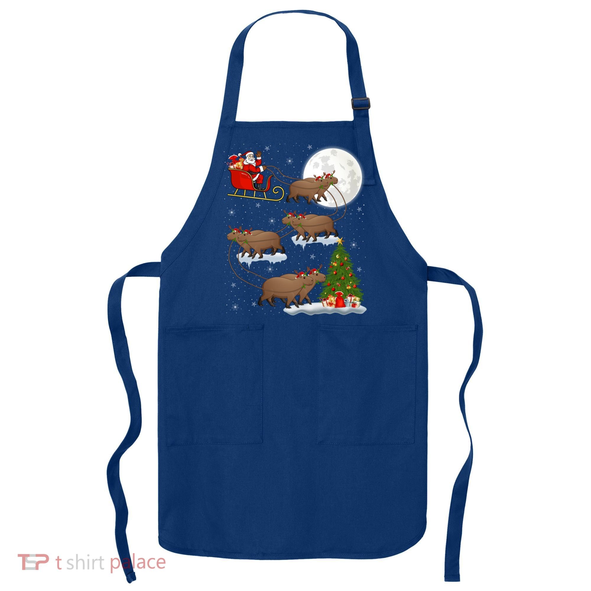 Funny Xmas Lighting Tree Santa Riding Capybara Christmas Gift Apron
