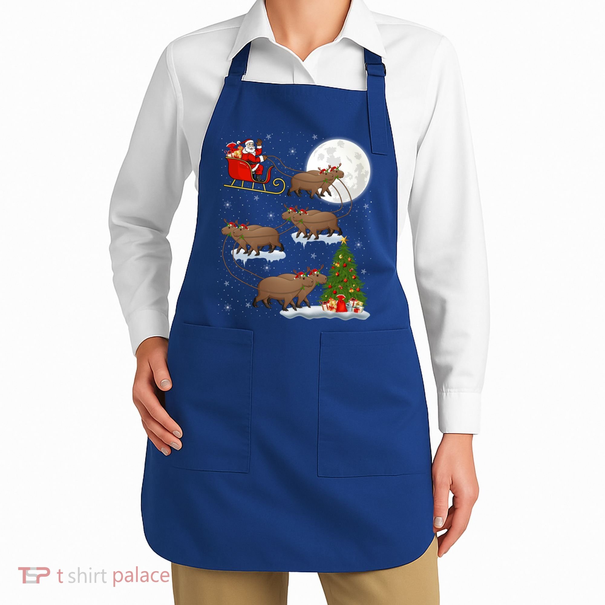 Funny Xmas Lighting Tree Santa Riding Capybara Christmas Gift Apron