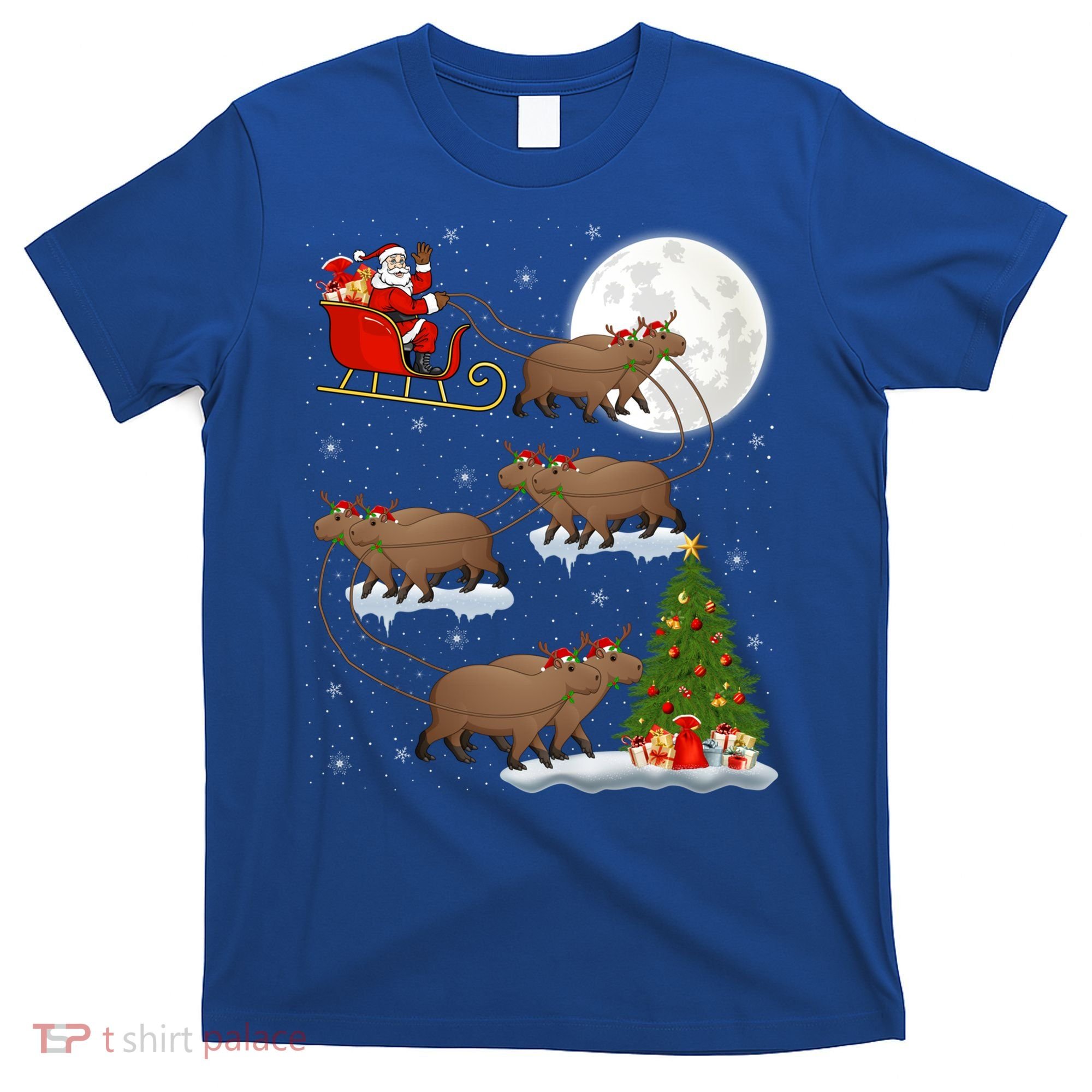 Funny Xmas Lighting Tree Santa Riding Capybara Christmas Gift T-Shirt