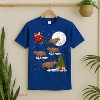 Funny Xmas Lighting Tree Santa Riding Capybara Christmas Gift T-Shirt thumb 2