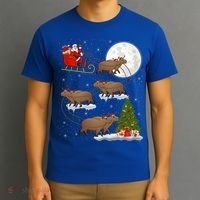 Funny Xmas Lighting Tree Santa Riding Capybara Christmas Gift T-Shirt thumb 3