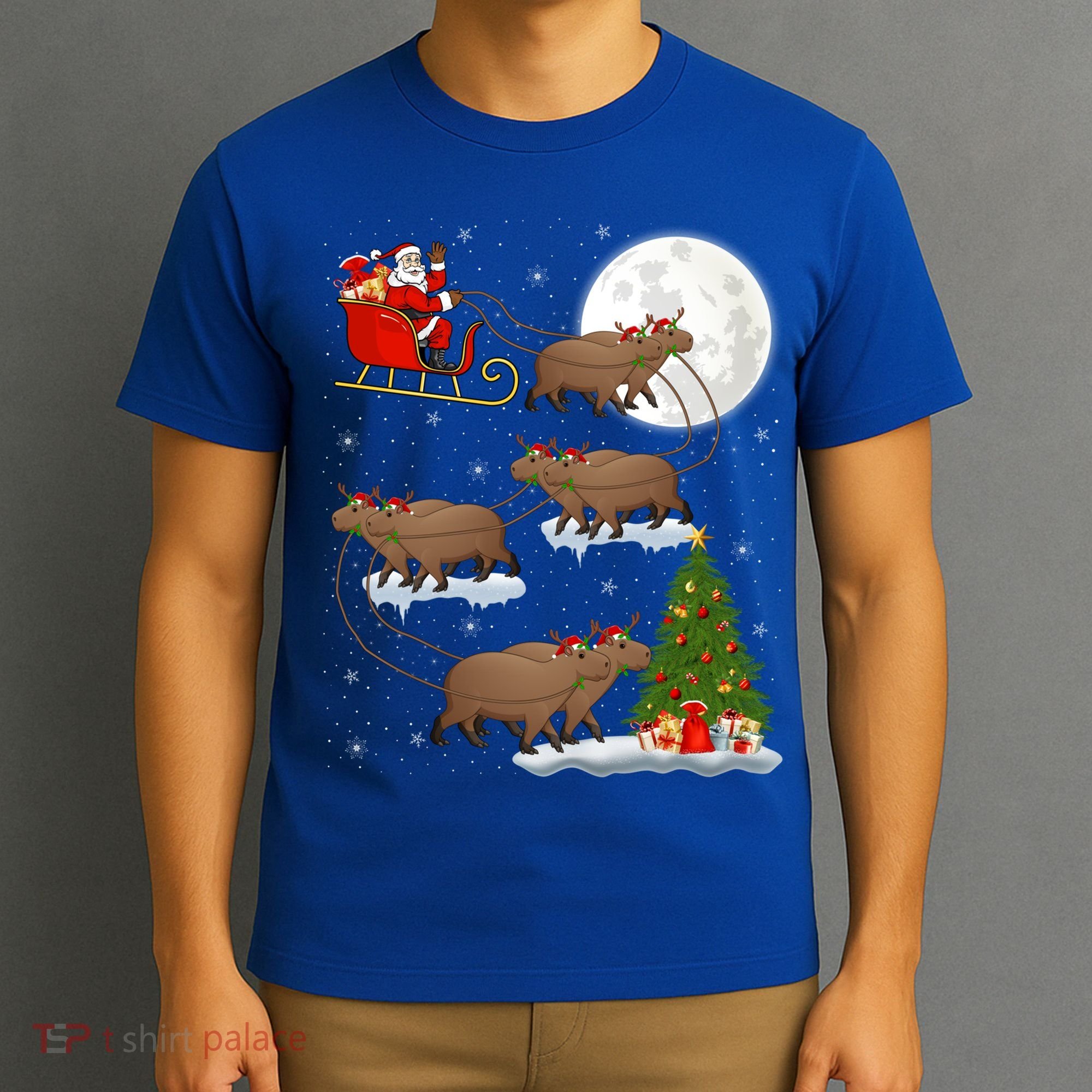 Funny Xmas Lighting Tree Santa Riding Capybara Christmas Gift T-Shirt