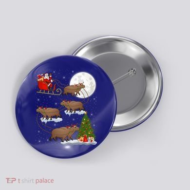 Funny Xmas Lighting Tree Santa Riding Capybara Christmas Gift Button