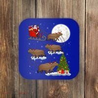 Funny Xmas Lighting Tree Santa Riding Capybara Christmas Gift Coaster thumb 0