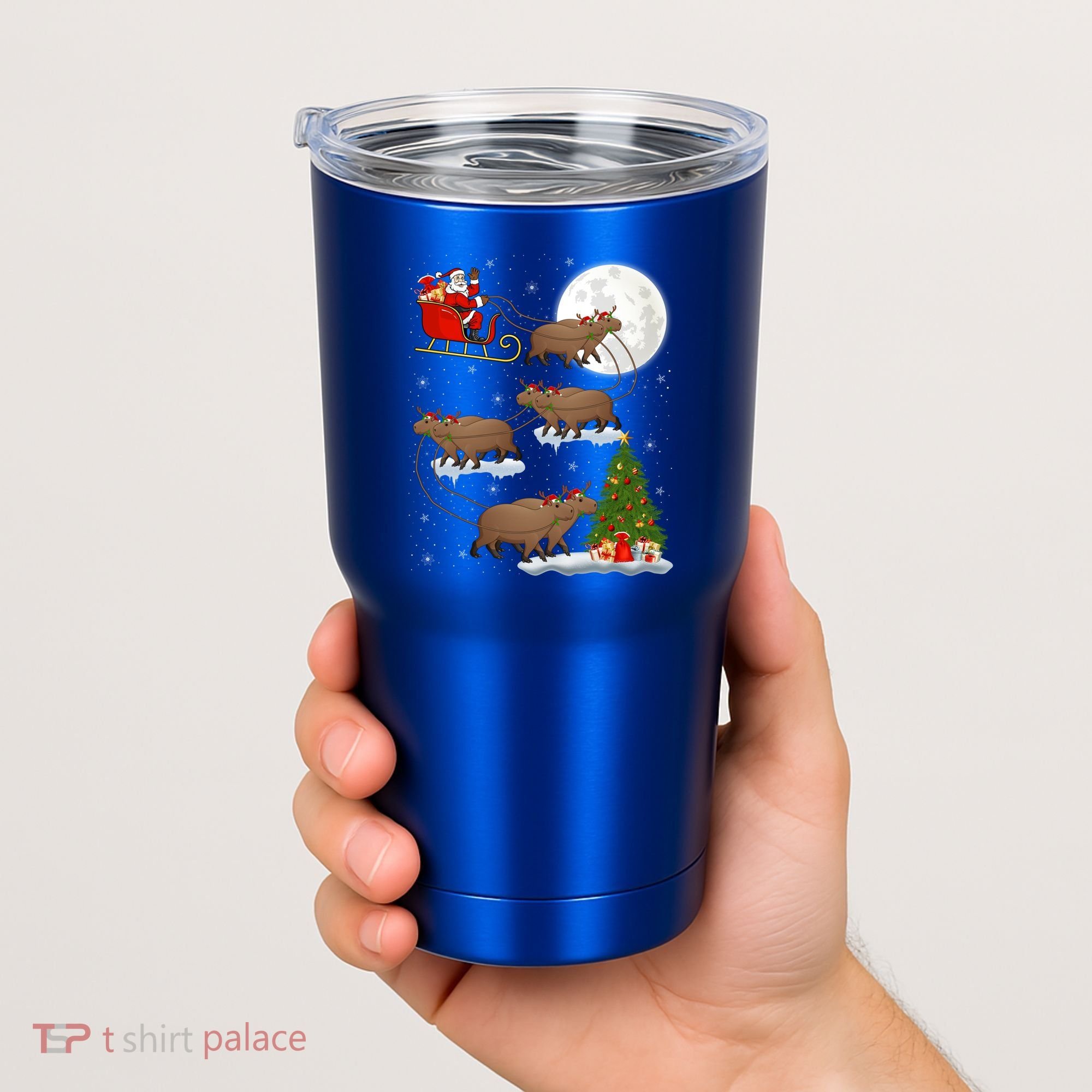 Funny Xmas Lighting Tree Santa Riding Capybara Christmas Gift Tumbler