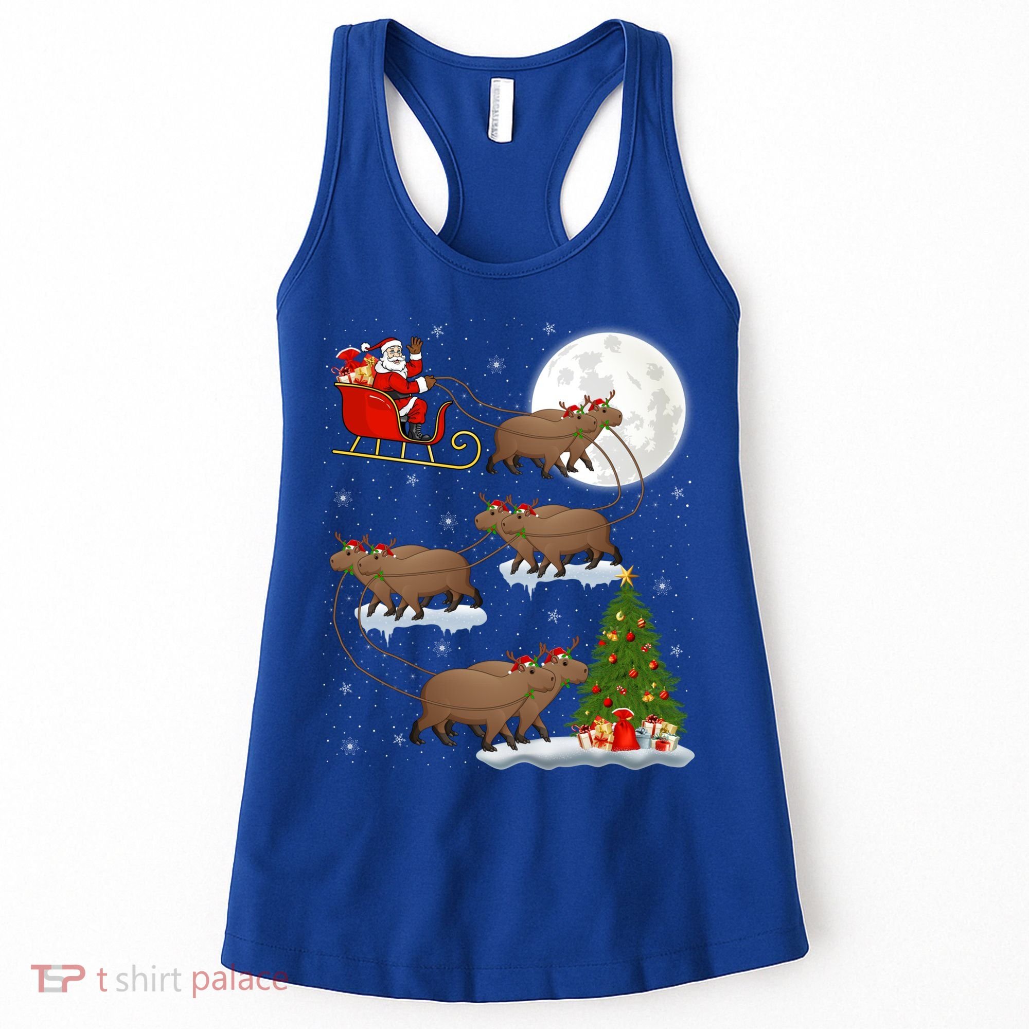 Funny Xmas Lighting Tree Santa Riding Capybara Christmas Gift Women's Tank Top