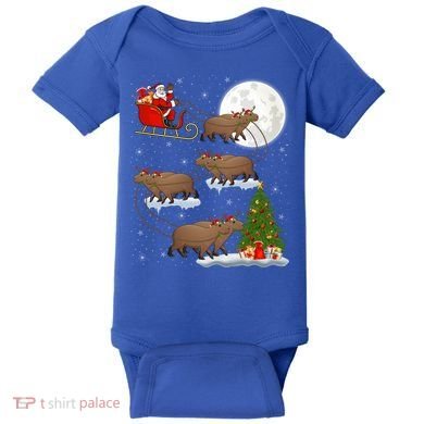 Funny Xmas Lighting Tree Santa Riding Capybara Christmas Gift Baby Bodysuit