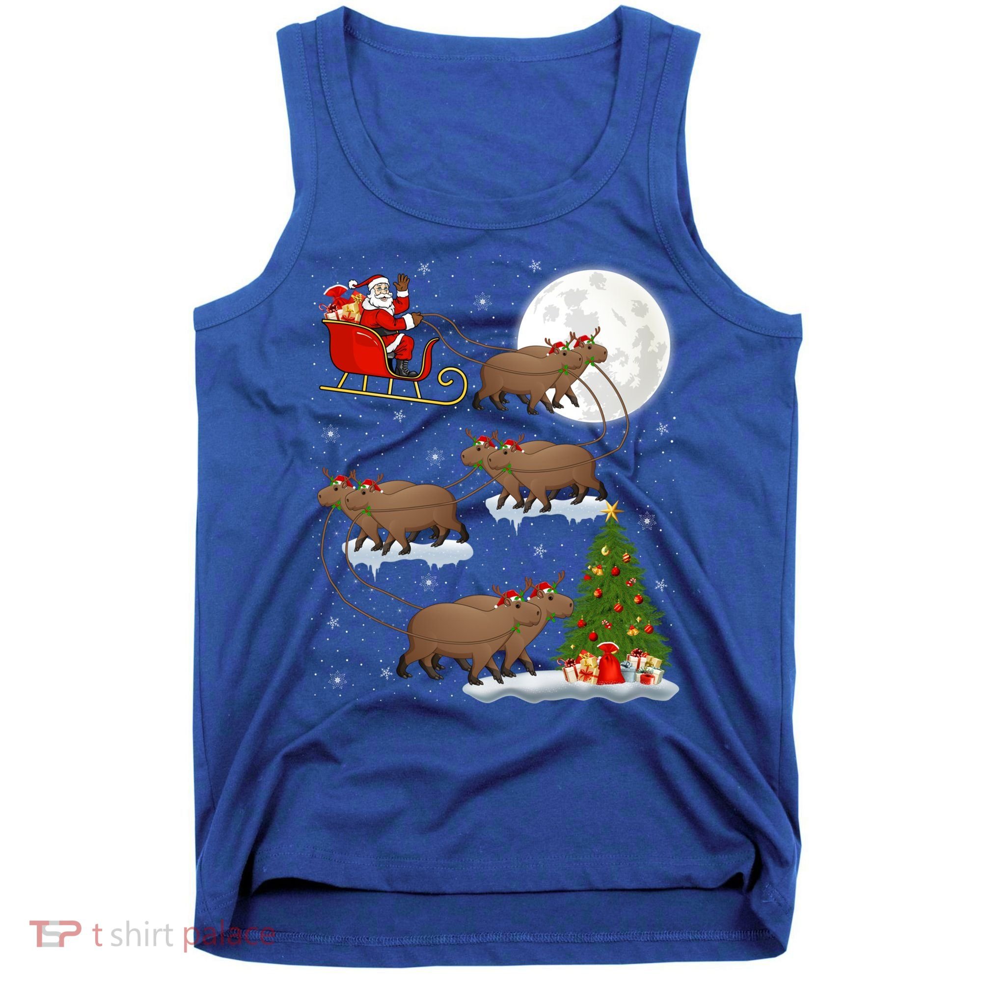 Funny Xmas Lighting Tree Santa Riding Capybara Christmas Gift Tank Top