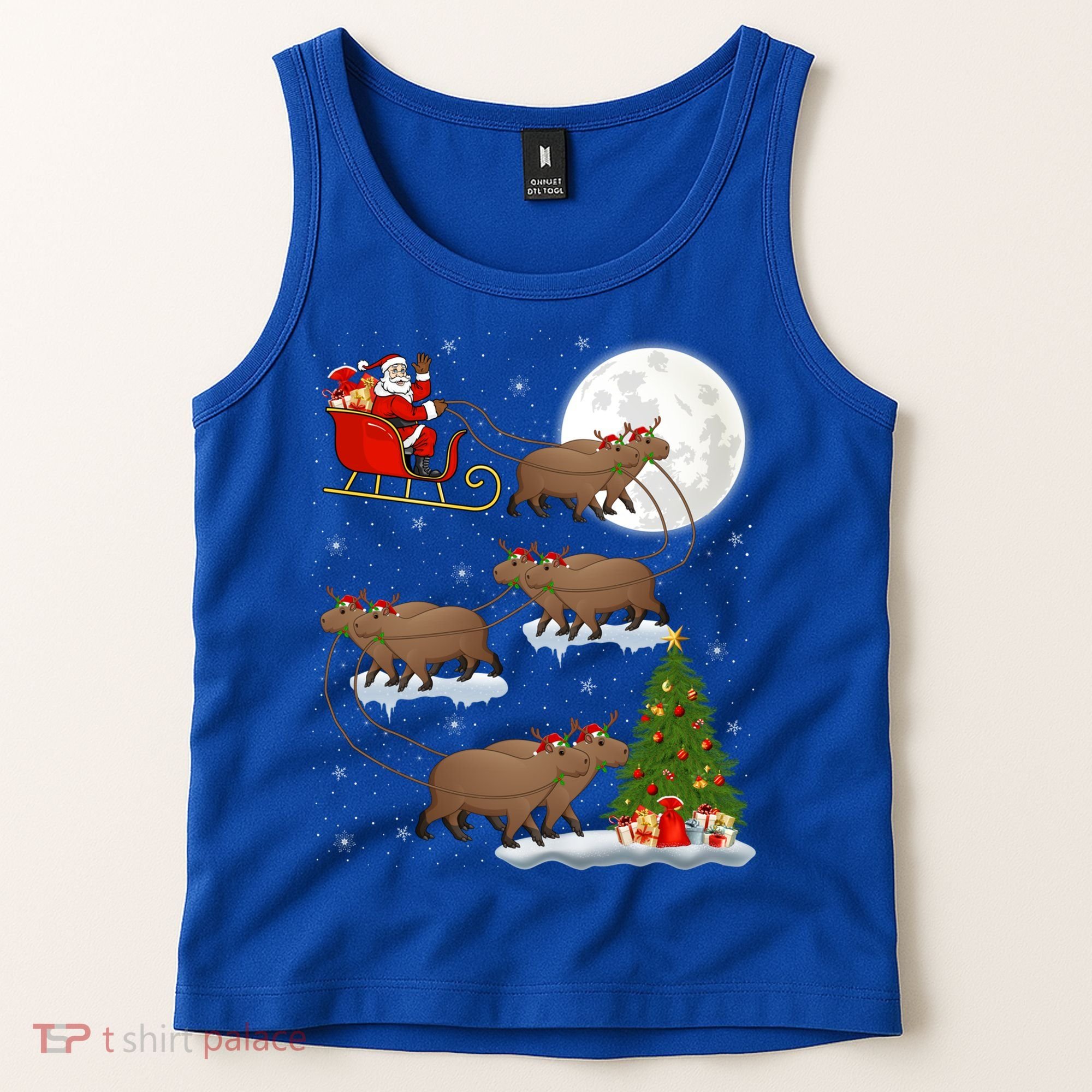 Funny Xmas Lighting Tree Santa Riding Capybara Christmas Gift Tank Top