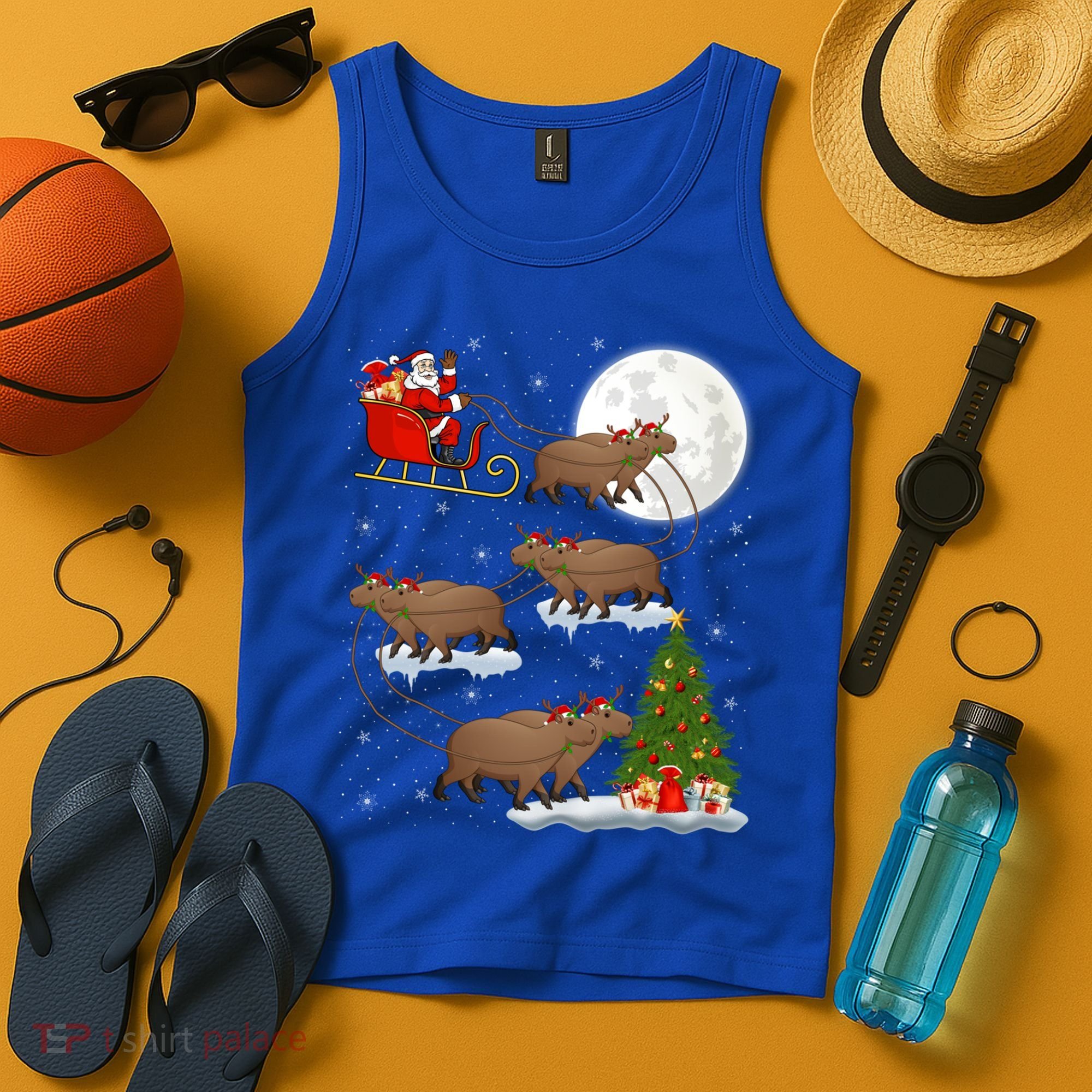 Funny Xmas Lighting Tree Santa Riding Capybara Christmas Gift Tank Top