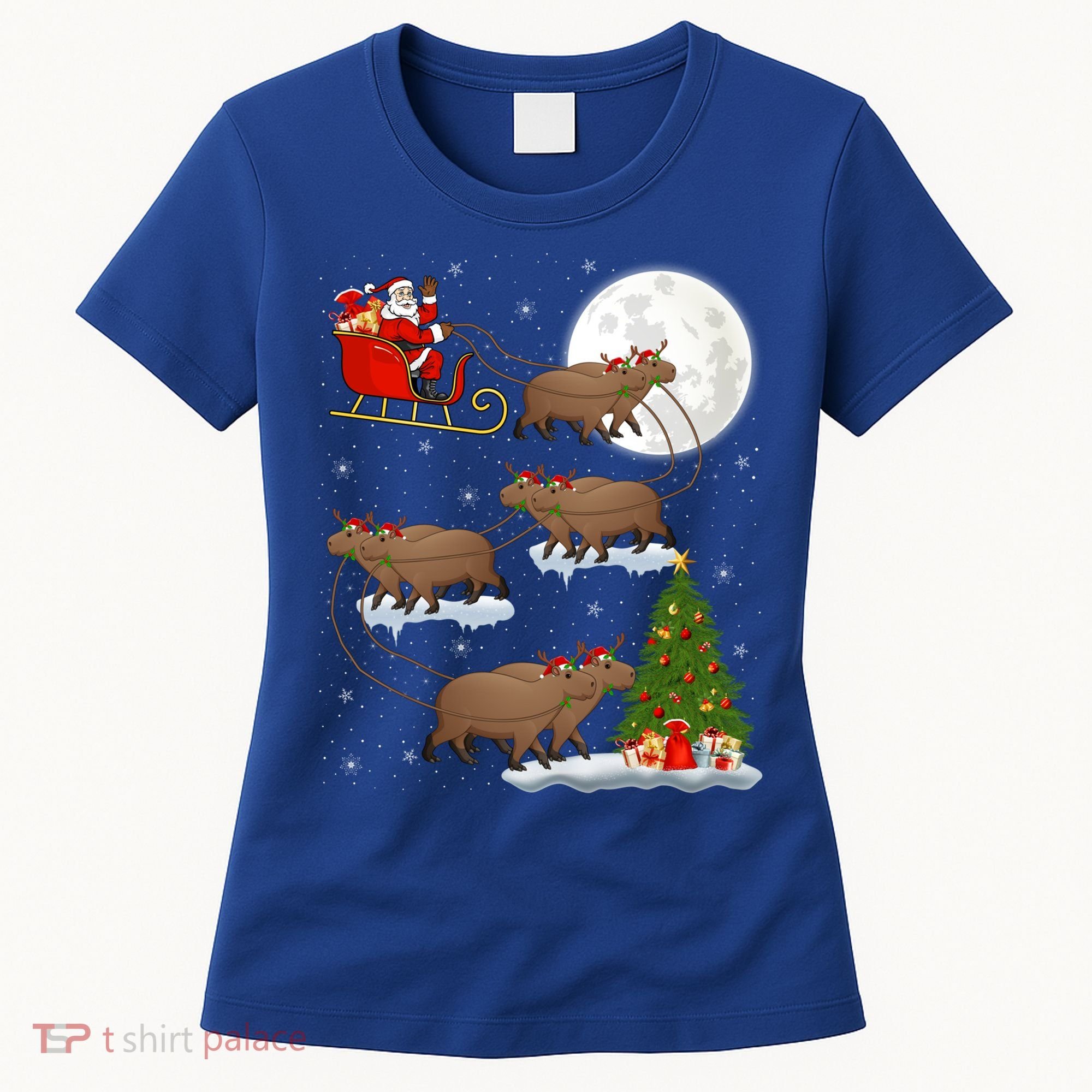 Funny Xmas Lighting Tree Santa Riding Capybara Christmas Gift Women's T-Shirt