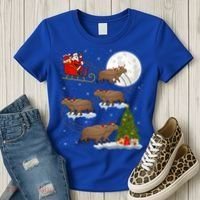 Funny Xmas Lighting Tree Santa Riding Capybara Christmas Gift Women's T-Shirt thumb 3