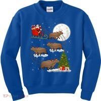 Funny Xmas Lighting Tree Santa Riding Capybara Christmas Gift Kids Sweatshirt thumb 0