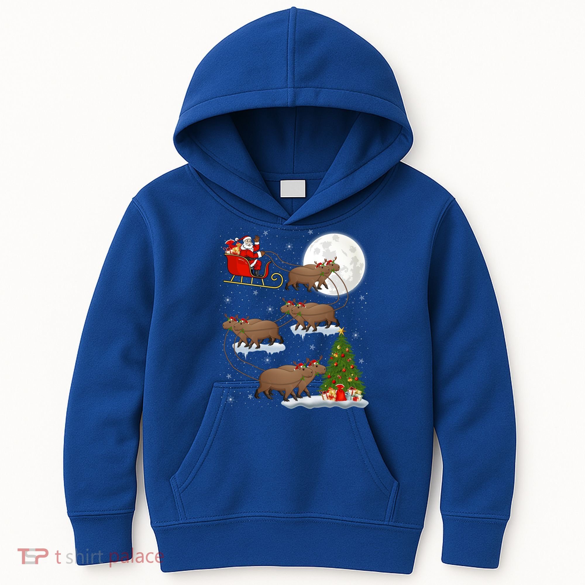 Funny Xmas Lighting Tree Santa Riding Capybara Christmas Gift Kids Hoodie