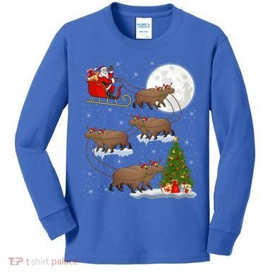 Funny Xmas Lighting Tree Santa Riding Capybara Christmas Gift Kids Long Sleeve Shirt