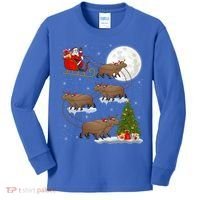 Funny Xmas Lighting Tree Santa Riding Capybara Christmas Gift Kids Long Sleeve Shirt thumb 0