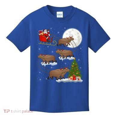 Funny Xmas Lighting Tree Santa Riding Capybara Christmas Gift Kids T-Shirt