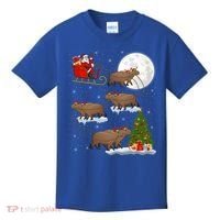 Funny Xmas Lighting Tree Santa Riding Capybara Christmas Gift Kids T-Shirt thumb 0