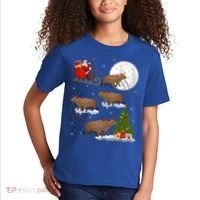 Funny Xmas Lighting Tree Santa Riding Capybara Christmas Gift Kids T-Shirt thumb 2